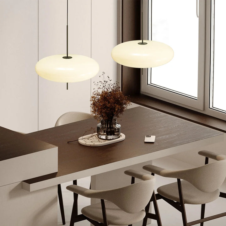 Claudio Saucer Pendant Light two white dinning room