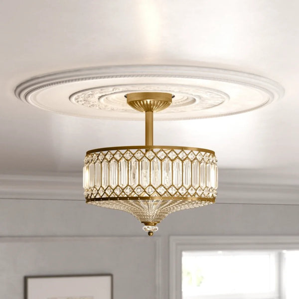 Eamon Luxury Carved Crystal Drum Semi Flush Chandelier