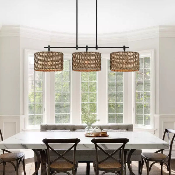 Sienna Woven Rattan 3 Light Farmhouse Chandelier