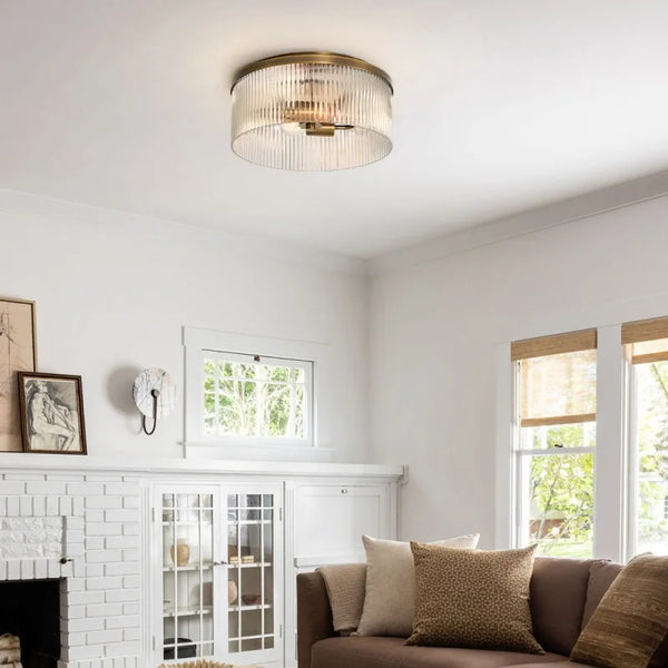 Eos Round Ribbed Crystal Flush Mount Ceiling Light