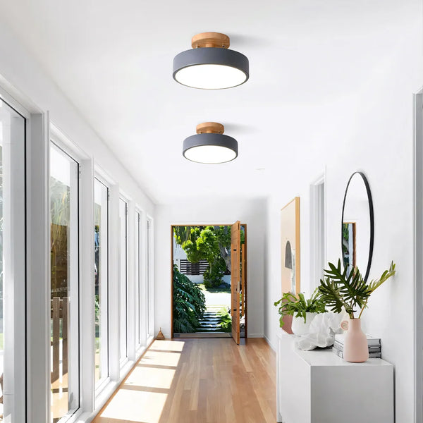 Lampada da soffitto rotonda con venature del legno Eir Macaron